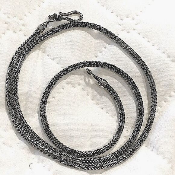 Sterling Silver Wheat Chain Braided Necklace 20inches - Picture 7 of 10
